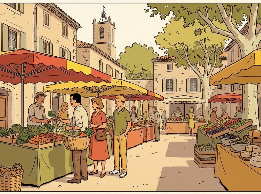 Un marché de village provençal un matin d’été